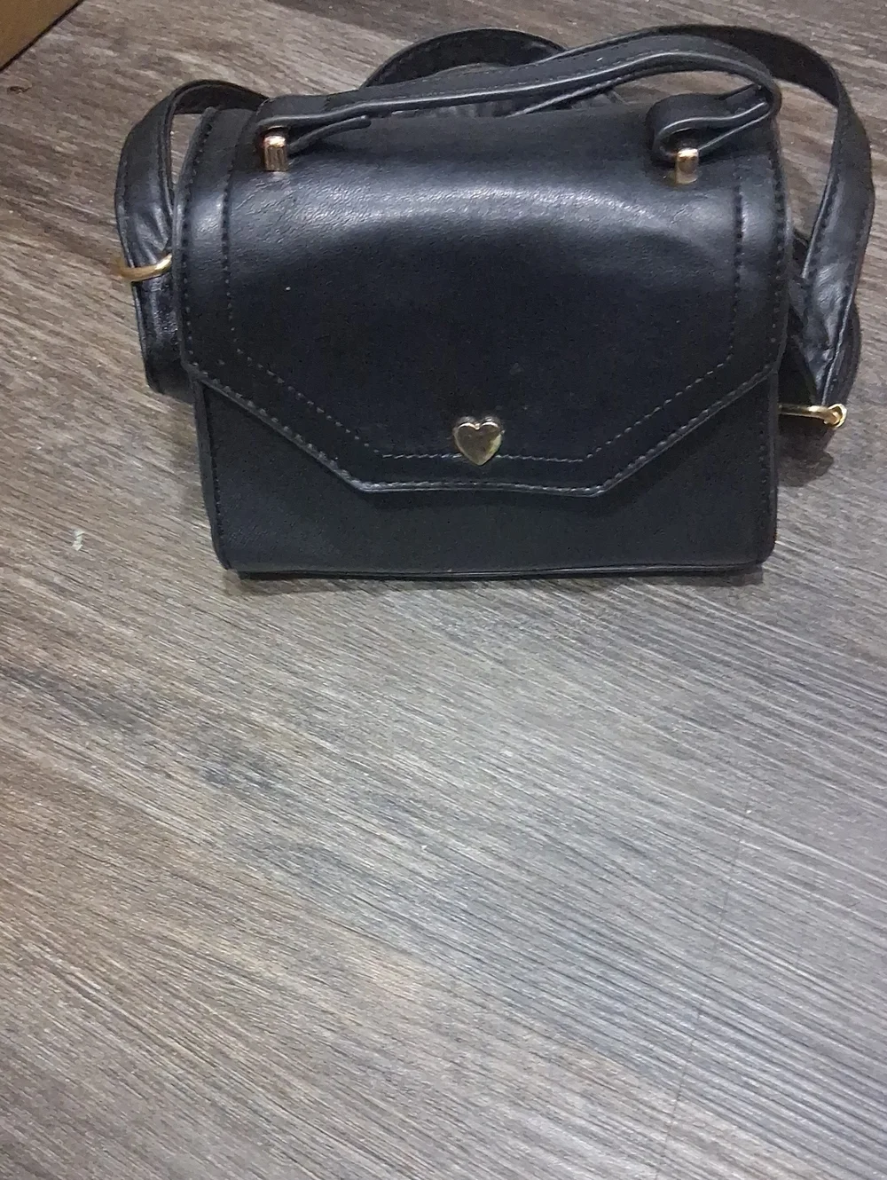 Olivia & Kate Black Crossbody Bag with Gold Heart Accent